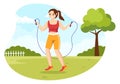 Jump Rope Illustration with People Playing Skipping Wear Sportswear in Indoor Fitness Sport Activities Flat Cartoon Hand Drawn Royalty Free Stock Photo