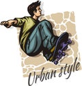 Jump on a skateboard - vector color illustration Royalty Free Stock Photo