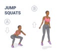 Jump Squats Home Workout Black Girl Exercise Guidance. Young African American Woman in Sportswear.