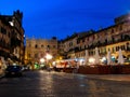 Piazza delle Erbe is a square in Verona, northern Italy. It was once the town`s forum during the time of the Roman Empire Royalty Free Stock Photo