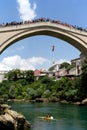 Jumper falls from the Old Bridge in Mostar