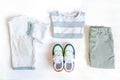 Jumper,t shirt and jeans pants with sneakers. Set of baby children's clothes and accessories for spring, autumn or Royalty Free Stock Photo