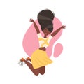 Jumping African American Woman Character with Happy Face Feeling Joy and Excitement Vector Illustration Royalty Free Stock Photo