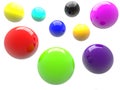 Jumping balls of different colors on white