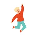 Jumping Blond Boy Feeling Happiness and Excitement Having Fun Vector Illustration