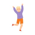 Jumping Blond Boy Feeling Happiness and Excitement Having Fun Vector Illustration