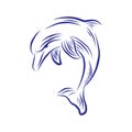 Jumping blue dolphin vector icon hand drawn on white background.