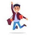 Jumping Brunette Student with Book and Briefbag Royalty Free Stock Photo