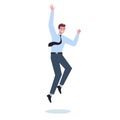 Jumping business man. Happy and successful employee in a suit Royalty Free Stock Photo