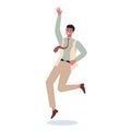 Jumping business man. Happy and successful employee in a suit Royalty Free Stock Photo