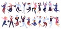 Jumping business people. Happy businessman, office workers jumped together, success celebration colleagues isolated Royalty Free Stock Photo