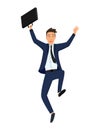 Jumping business people. Business man jumps with bag on a white background. Vector illustration of a flat design. Office Royalty Free Stock Photo