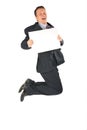 Jumping businessman with blank paper