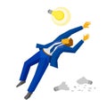 Jumping businessman catch a lamp. Business idea concept.