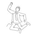 Jumping Businessman Continuous Line Art. Successful People Celebrating. Business Teamwork Linear Concept Royalty Free Stock Photo