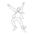 Jumping Businessman Continuous Line Art. Successful People Celebrating. Business Teamwork Linear Concept Royalty Free Stock Photo