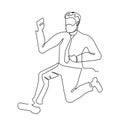 Jumping Businessman Continuous Line Art. Successful People Celebrating. Business Teamwork Linear Concept Royalty Free Stock Photo