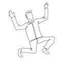 Jumping Businessman Continuous Line Art. Successful People Celebrating. Business Teamwork Linear Concept Royalty Free Stock Photo