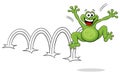 Jumping cartoon frog on white