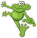 Jumping cartoon frog on white