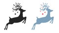 Jumping christmas deer with stars set isolated, jumping reindeer silhouette - vector