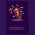 Jumping Christmas Monkey with Confetti Fruit