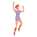 Jumping or Dancing Woman. Cartoon character. Party People. Cheerful jumping Woman. Smiling Happy Human Face.Fashion Jumping Woman