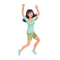 Jumping or Dancing Woman. Cartoon character. Party People. Cheerful jumping Woman. Smiling Happy Human Face.Fashion Jumping Woman