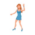 Jumping or Dancing Woman. Cartoon character. Party People. Cheerful jumping Woman. Smiling Happy Human Face.Fashion Jumping Woman