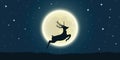 Jumping deer at the full moon and starry sky Royalty Free Stock Photo