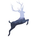 Jumping deer silhouette with mountain range and trees