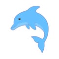 Jumping dolphin. Cute blue dolphin in cartoon style. Vector illustration for swimming pool brochure or banner. Isolated