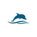 A jumping dolphin logo above the ocean waves Royalty Free Stock Photo