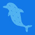 Jumping dolphin silhouette filled with delicate lacy pattern.