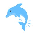 Jumping dolphin and a splash of water. Cute blue dolphin in cartoon style. Vector illustration for swimming pool brochure or banne Royalty Free Stock Photo