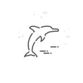 Jumping Dolphin Vector Line Icon, Symbol, Pictogram, Sign. Light Abstract Geometric Background. Editable Stroke Royalty Free Stock Photo