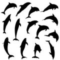 Jumping dolphins silhouettes Royalty Free Stock Photo