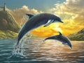 Jumping dolphins Royalty Free Stock Photo