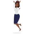 Jumping excited black businesswoman