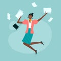 Jumping excited and enthusiastic african business woman Royalty Free Stock Photo