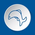 Jumping fish, dolphin - blue icon on white button