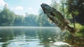The jumping fish in lake.AI generated image Royalty Free Stock Photo