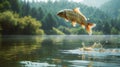 The jumping fish in lake.AI generated image Royalty Free Stock Photo