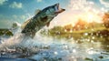 A Jumping Fish at Sunset.AI generated image Royalty Free Stock Photo