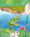 Jumping frog in pond