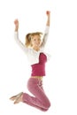 Jumping girl in pink jeans Royalty Free Stock Photo