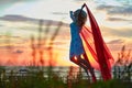 Jumping girl with red cloth Royalty Free Stock Photo