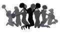 Jumping girls with pom-poms. Silhouettes of cheerleaders. Vector illustration Royalty Free Stock Photo
