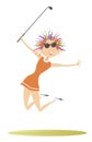 Happy golfer woman on the golf court