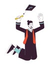 Jumping graduate male caucasian flat line color vector character